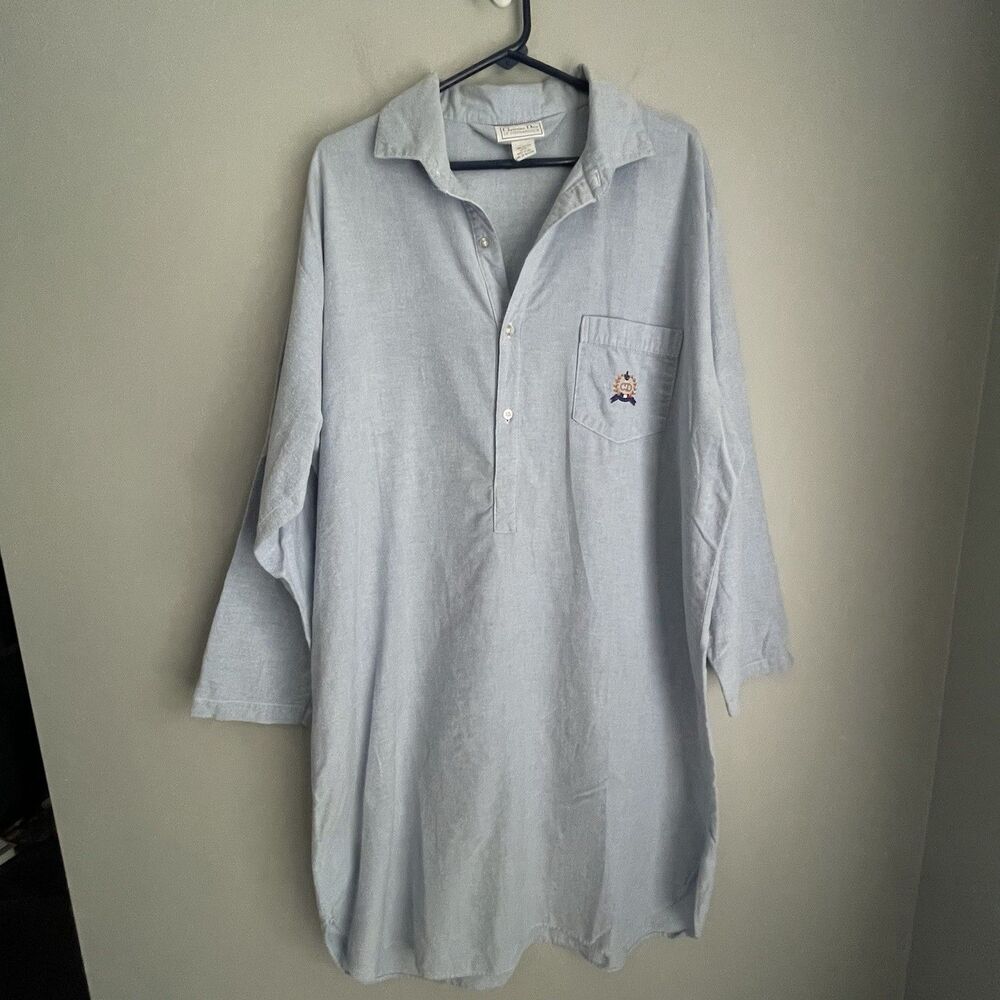 Vtg USA Christian Dior Crest Le Connaisseur Women's Night Shirt L/XL Blue Pocket